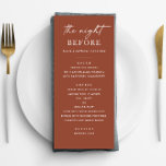 Terracotta Probe Dinner | Herbstnacht Menükarte<br><div class="desc">Genießen Sie Ihr Probe-Dinner mit diesem minimalistischen Terrakotta-Menü in modernem Design und warmen Herbsttönen. Dieses für stilvolle Herbstfeiern konzipierte Menü fügt Ihrer Hochzeitsfeier eine raffinierte Touch hinzu. Saubere Typografie und eine subtile,  erdige Palette machen es zu einem idealen Ort für zeitgenössische Scheunenhochzeiten oder gemütliche Abendessen.</div>