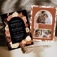 Terracotta Pumpkin Floral QR Code Black Wedding