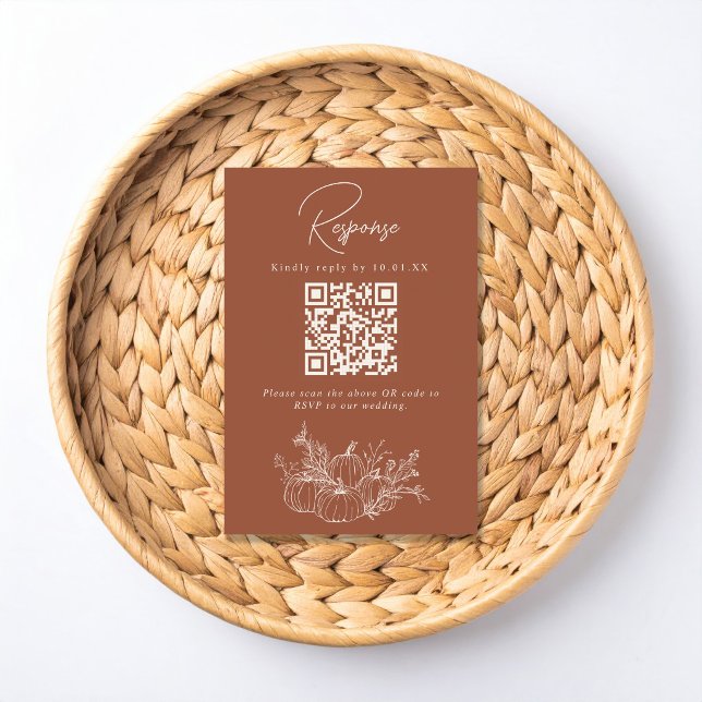 Terracotta Pumpkin Wedding RSVP QR Code Card Karte (Von Creator hochgeladen)