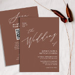 Terracotta QR Code in einer eleganten Hochzeit Einladung<br><div class="desc">Terracotta Eleganter Script QR Code Alles in einer Minimalistischen Einladungskarte für Hochzeiten. Feiern Sie Ihren besonderen Tag mit dieser eleganten und wunderschönen Einladungskarte für Ihre Hochzeit, um Ihren besondere Anlass zu verschönern. Alle Texte sind so vorbereitet, dass Sie sie einfach und schnell mit Ihren eigenen Details personalisieren können. Wenn Sie...</div>