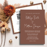Terracotta QR Code in einer modernen Hochzeit Einladungspostkarte<br><div class="desc">Terracotta Moderner QR Code in einer Minimalistischen Einladungskarte für Hochzeiten. Feiern Sie Ihren besonderen Tag mit dieser eleganten und wunderschönen Einladungskarte für Ihre Hochzeit, um Ihren besondere Anlass zu verschönern. Alle Texte sind so vorbereitet, dass Sie sie einfach und schnell mit Ihren eigenen Details personalisieren können. Wenn Sie weitere Anpassungen...</div>
