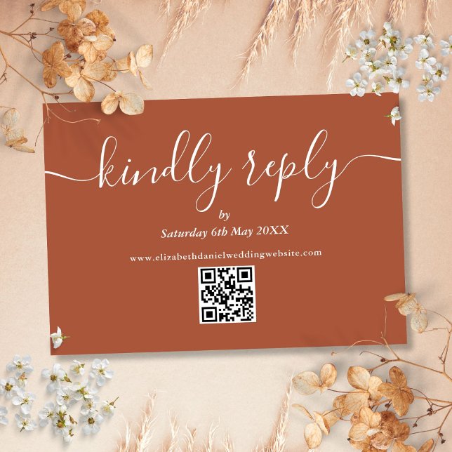 Terracotta QR Code Script Wedding Kindly Antwort (Terracotta QR Code Script Wedding Kindly Reply RSVP Card)