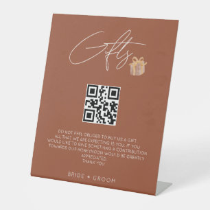 Terracotta QR Geschenkkartei Honeymoon Fond Hochze Sockelschild