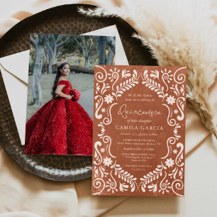 Terracotta Quinceñera Papel Picado Foto Einladung
