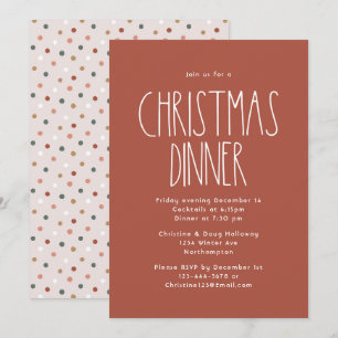 Terracotta Red Boho Polka Dot Christmas Dinner Einladung