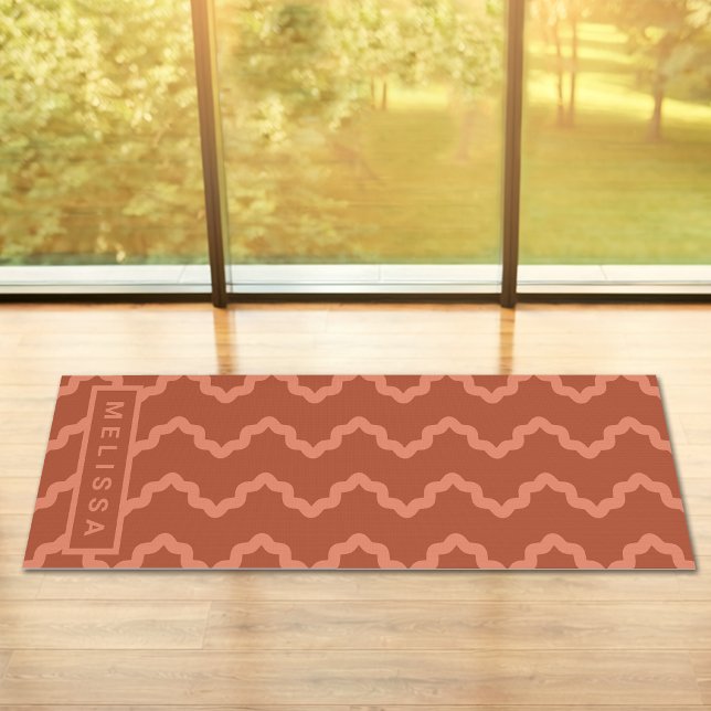 Terracotta Red Modern Minimal Wavy Lines And Name Yogamatte (Disclaimer: This image is a digital mockup.)