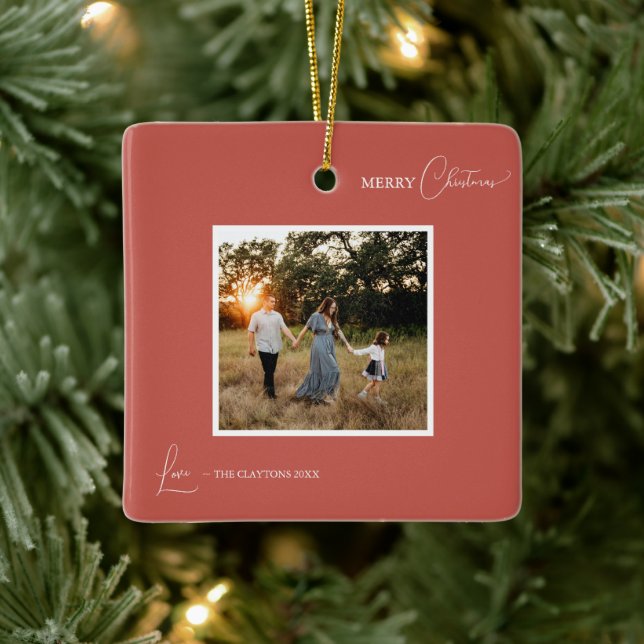 Terracotta Retro Boho Minimalistisches Foto Weihna Keramikornament (Baum)