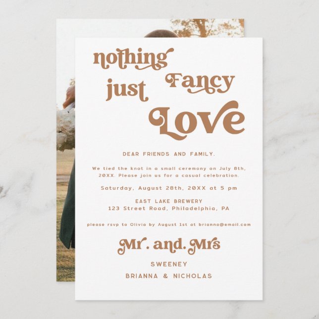 Terracotta Retro Elopement Foto Hochzeit Einladung (Vorne/Hinten)