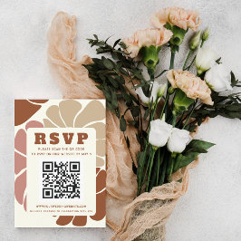 Terracotta Retro Groovy Boho Floral QR CODE RSVP Karte