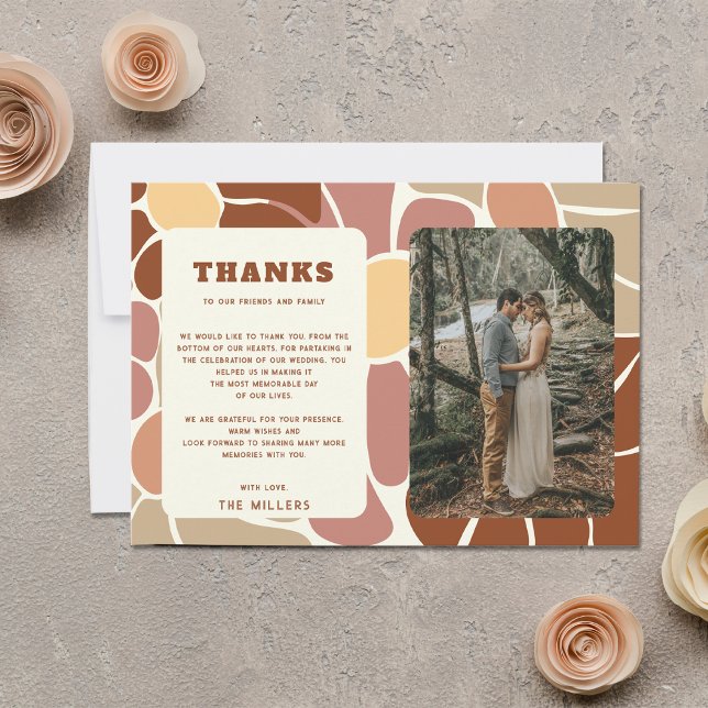 Terracotta Retro Groovy Boho Wedding Vielen Dank Postkarte (Terracotta Retro Groovy Boho Wedding Thank You Postcard)