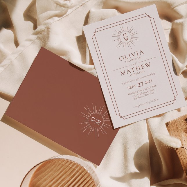 Terracotta Retro Mid Century 70er Monogram Wedding Einladung (Von Creator hochgeladen)