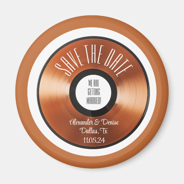 Terracotta-Retro-Vinyl-Platte Save the Date Magnet (Vorne)