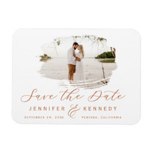Terracotta Romantic Brushed Foto Save the Date Magnet