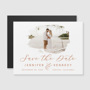 Terracotta Romantic Brushed Foto Save the Date Magneteinladung