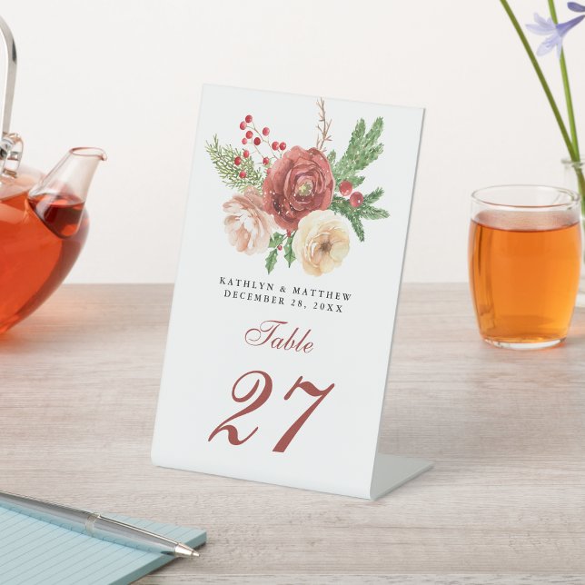 Terracotta Rosa Pink Pine Winter Wedding Sockelschild (Von Creator hochgeladen)