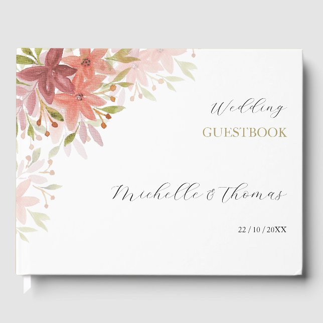 Terracotta Rosa Wildblumen Gästebuch (Vorderseite)