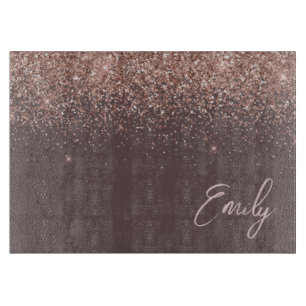 Terracotta Rose Gold Blush Pink Glitzer Monogram Schneidebrett