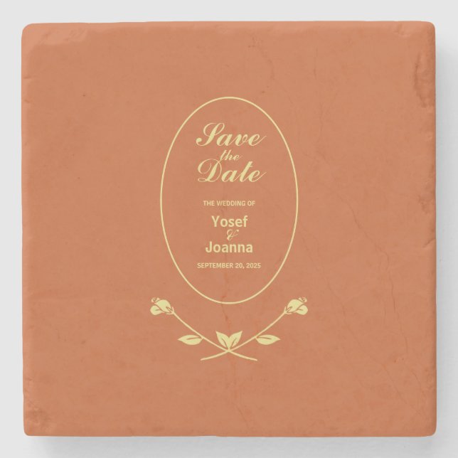 Terracotta-Rose Hochzeit Sichern Sie das Datum Steinuntersetzer (Vorderseite)