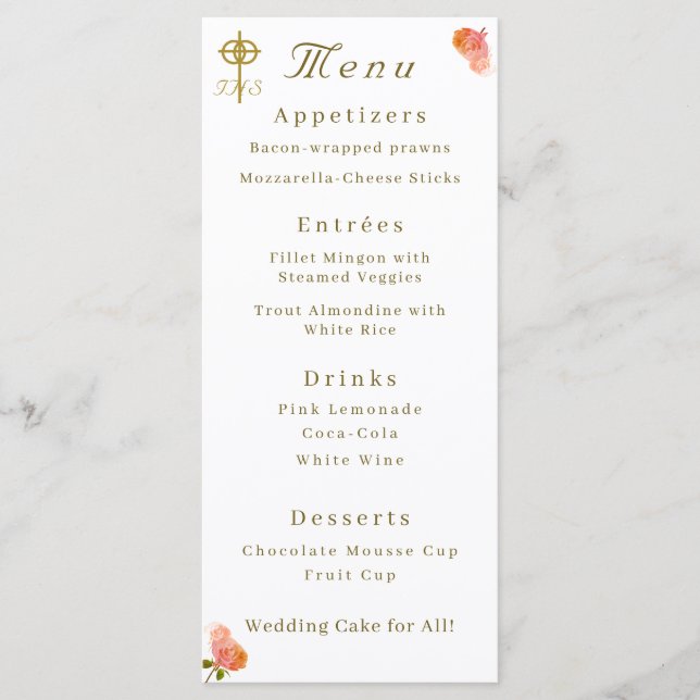 Terracotta Rose Katholische Hochzeitskarte Menükarte (Vorderseite)