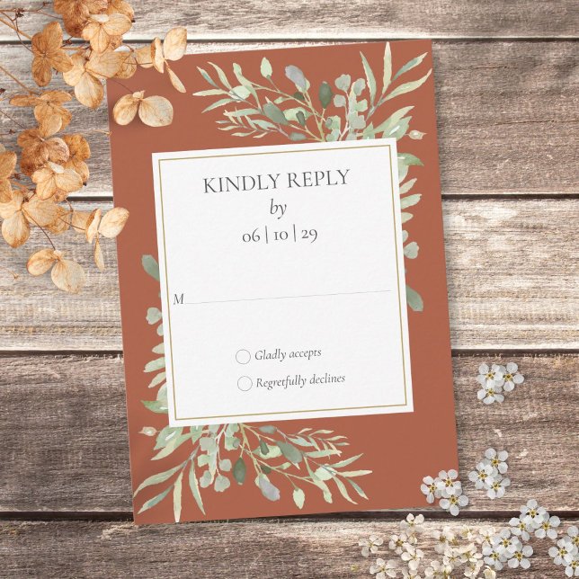 Terracotta RSVP Karte (Terracotta Watercolor Greenery RSVP Card)