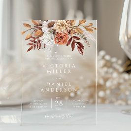 Terracotta Rust Blume Boho Fall Foliage Hochzeit Acryleinladungen