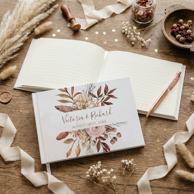 Terracotta Rust Blume Boho Fall Foliage Hochzeit Gästebuch (Von Creator hochgeladen)