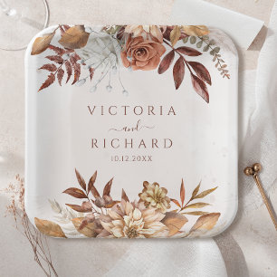 Terracotta Rust Blume Boho Fall Foliage Hochzeit Pappteller