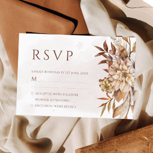 Terracotta Rust Blume Boho Fall Foliage Hochzeit RSVP Karte