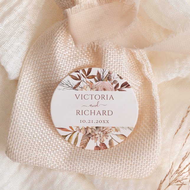 Terracotta Rust Blume Boho Fall Foliage Hochzeit Runder Aufkleber (Von Creator hochgeladen)