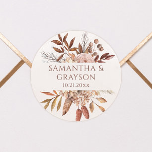 Terracotta Rust Blume Boho Fall Foliage Hochzeit Runder Aufkleber