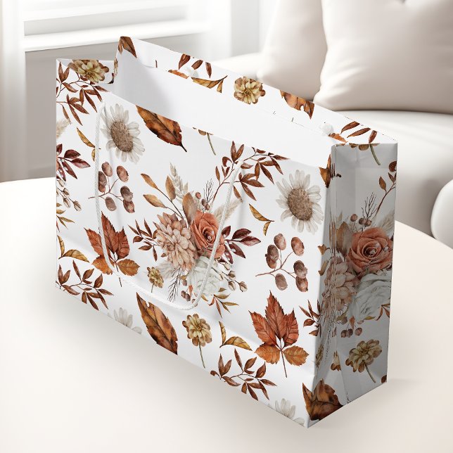 Terracotta Rust Boho Floral Fall Foliage Große Geschenktüte (Von Creator hochgeladen)