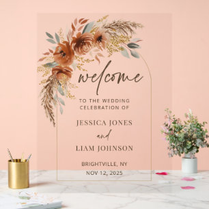 Terracotta Rust Fall Floral Wedding Willkommen Acrylschild