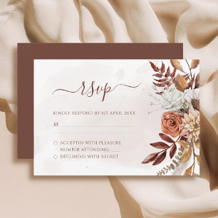 Terracotta Rust Flowers Boho Fall Foliage Wedding RSVP Karte