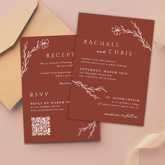 Terracotta Rust Minimalis Botanischer QR Code Einladung