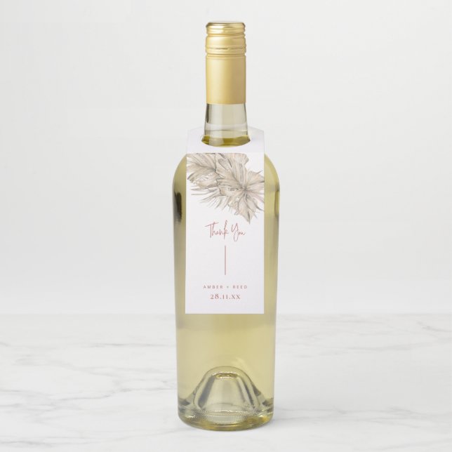 Terracotta Rust Modern Arch Palm Leaf Wedding Invi Flaschenanhänger (Auf Flasche)