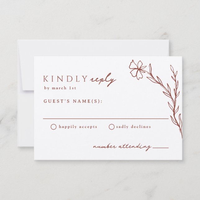 Terracotta Rust Modern Stenciled Botanic RSVP Karte (Vorderseite)