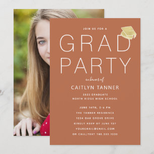 Terracotta Rust Moderne Foto Graduation Party Einladung