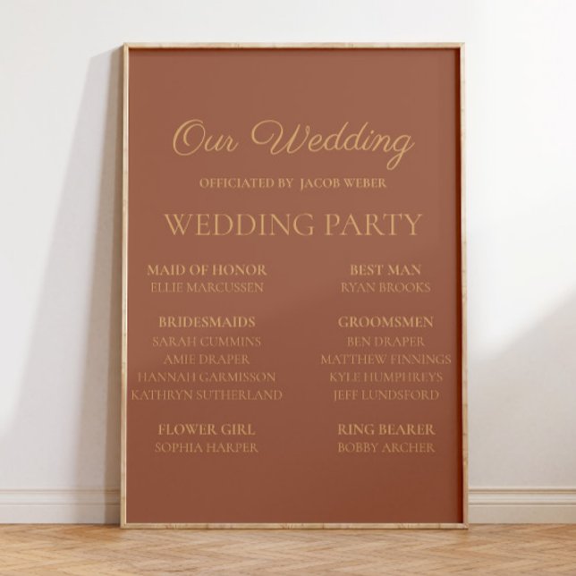 Terracotta Rust Wedding Brautparty Poster (Terracotta/burnt orange wedding party sign )