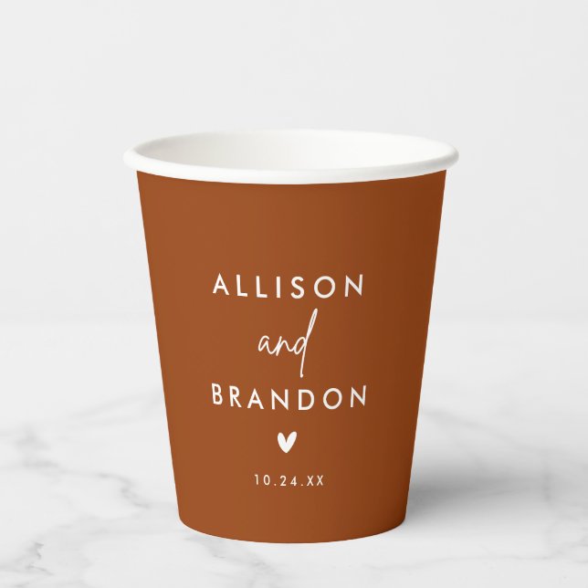 Terracotta Rust Wedding Names Paper Cups Pappbecher (Vorderseite)