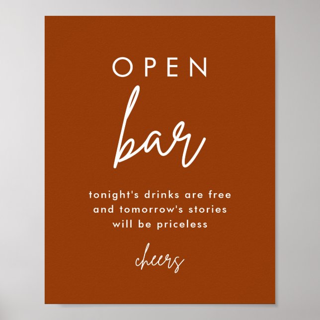 Terracotta Rust Wedding Open Bar Table Poster (Vorne)