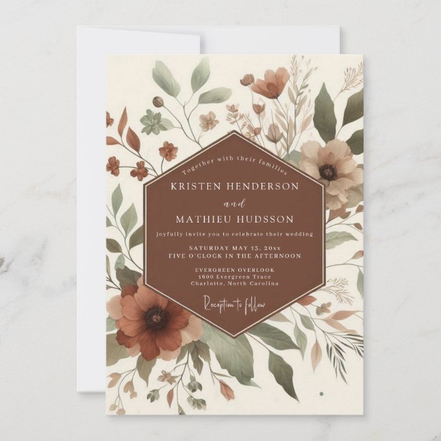 Terracotta Rustic Bloom Wedding Einladung (Vorderseite)
