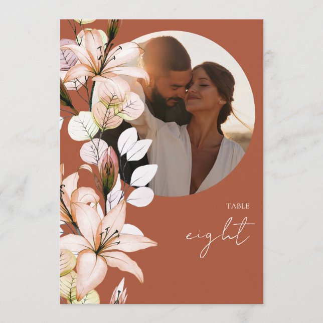 Terracotta Rustic Boho Foto Tischnummer (Vorderseite)