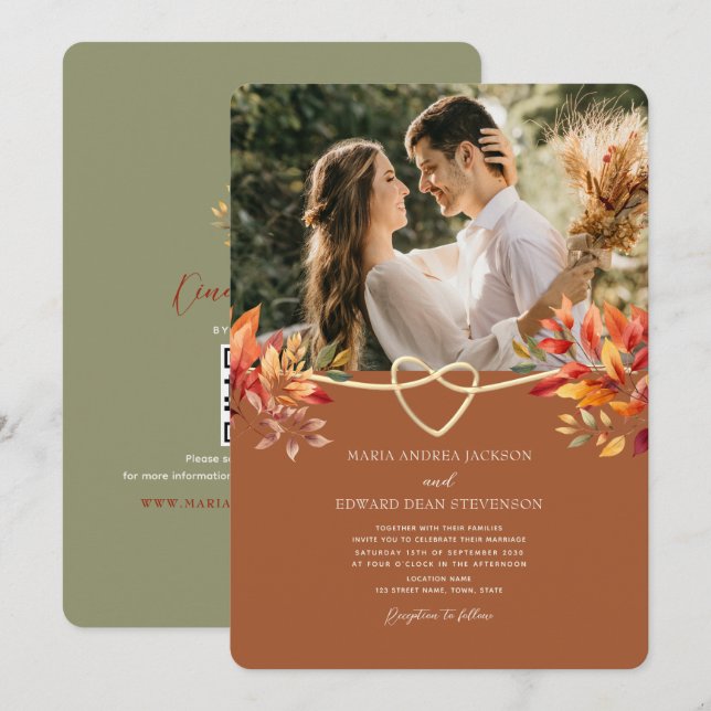 Terracotta Rustic Boho Hochzeit im Herbst Einladung (Vorne/Hinten)