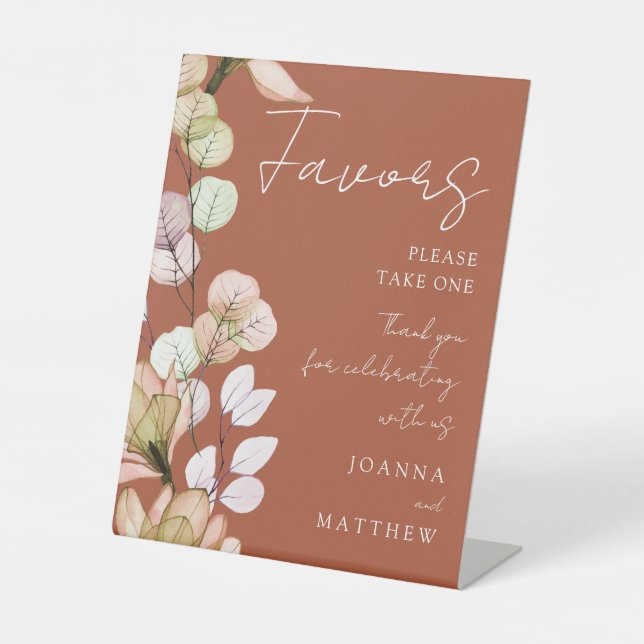 Terracotta Rustic Boho Transparente Blumenfavorite Sockelschild (Vorderseite)