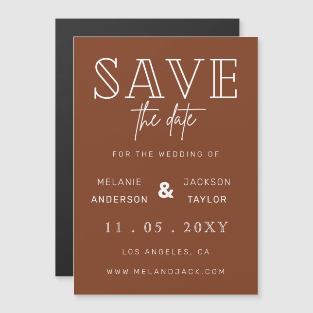 Terracotta Rustic Burnt Orange Boho Save the Date Magneteinladung (Vorne/Hinten)