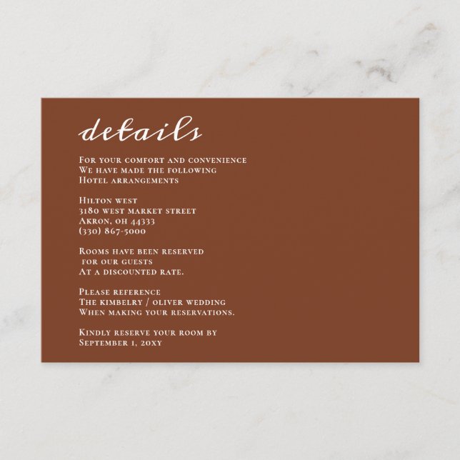 Terracotta Rustic Burnt Orange Moderne Hochzeit Begleitkarte (Vorderseite)