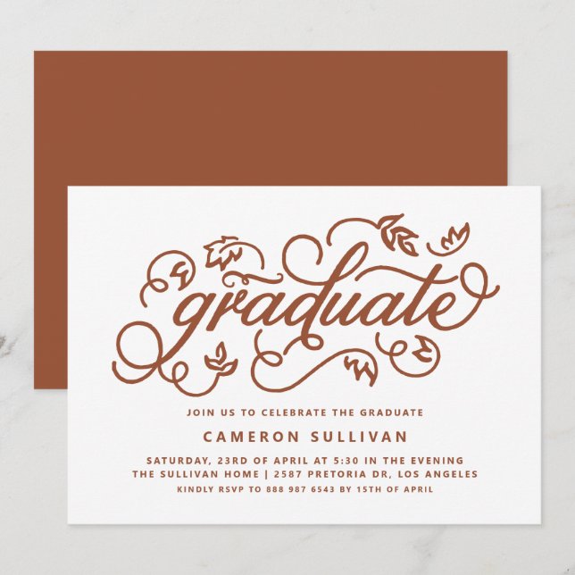 Terracotta Rustic Calligraphy Graduation Party Einladung (Vorne/Hinten)