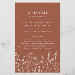Terracotta Rustic Fall Wildblume Hochzeitsprogramm