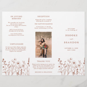 Terracotta Rustic Fall Wildblume Hochzeitsprogramm