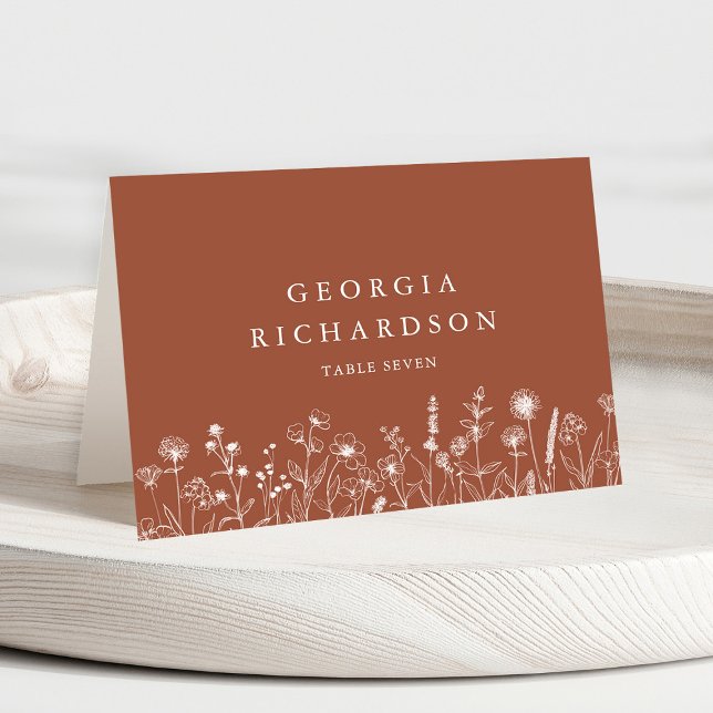 Terracotta Rustic Fall Wildblume Platzkarte Tischnummer (Terracotta Rustic Floral Fall Wildflower Wedding guest name place card)